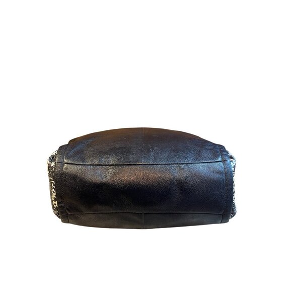 Coach Black Leather Tote Shoulder Bag F1393 Python Snake Print Trim Medium - Picture 5 of 15